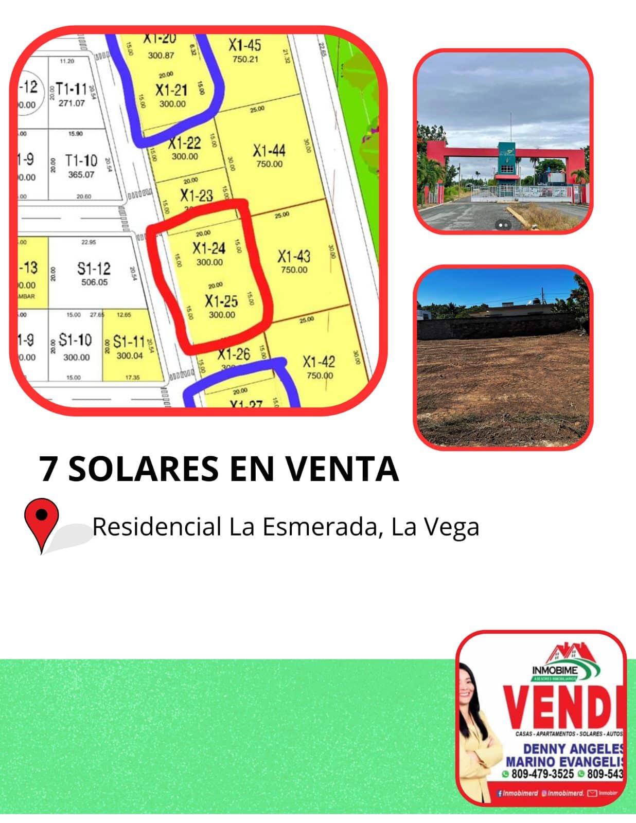 SIETE SOLARES DISPONIBLES EN RESIDENCIAL LA ESMERALDA. LA VEGA.  TÍTULOS DESLINDADOS