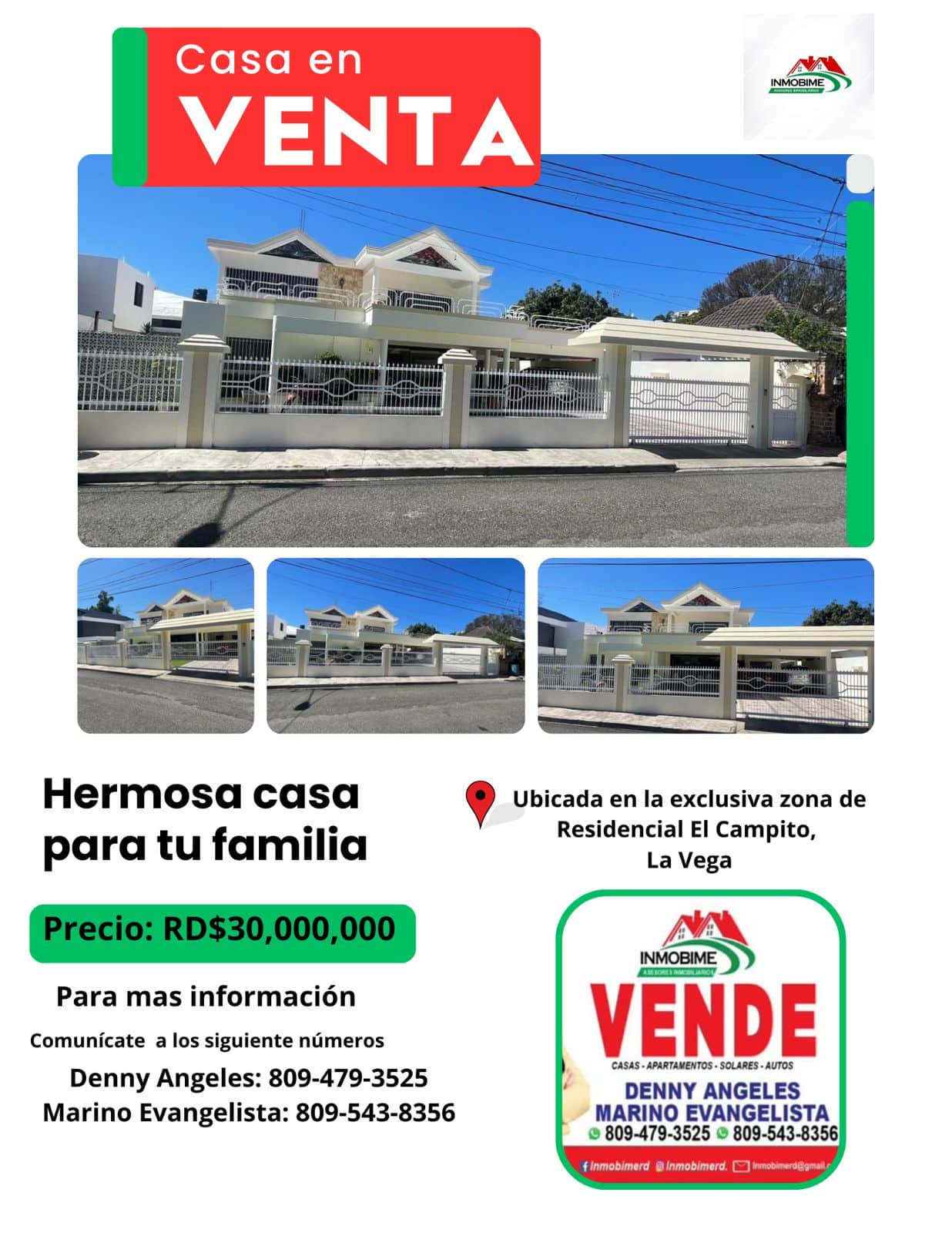 CASA FAMILIAR DE 2 NIVELES UBICADA EN EL RESIDENCIAL EL CAMPITO LA VEGA, EDIFICADA EN TERRENO DE 562 M2. RD$30.MM